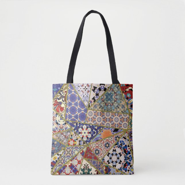Abstraktes ethnisches spanisches Fliesen-Patchwork Tasche (Vorderseite)