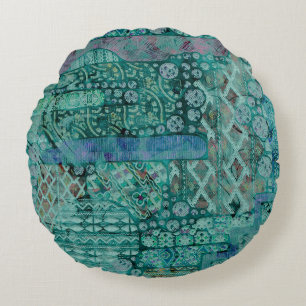 Abstraktes Ethno-Muster - Folklore Art 1+2 Rundes Kissen
