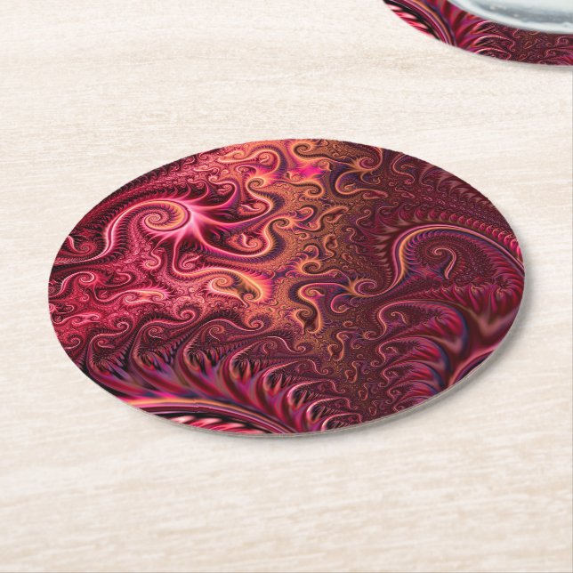 Abstraktes, farbenfroh Burgund-Carmine-Spiralmuste Runder Pappuntersetzer (Angewinkelt)