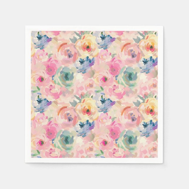 Abstraktes farbenfrohes Pastell-Blumenmuster Serviette (Vorderseite)