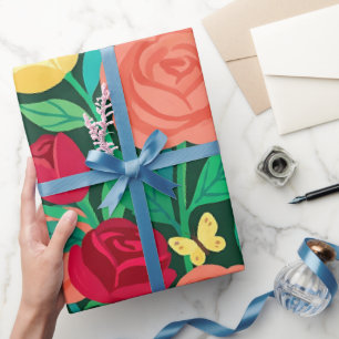 Abstraktes farbenfrohes Rosen-Schmetterlinge-Gesch Geschenkpapier