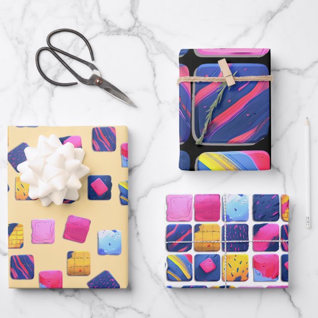 Abstraktes Farbenmuster Geschenkpapier Set (Vorderseite)