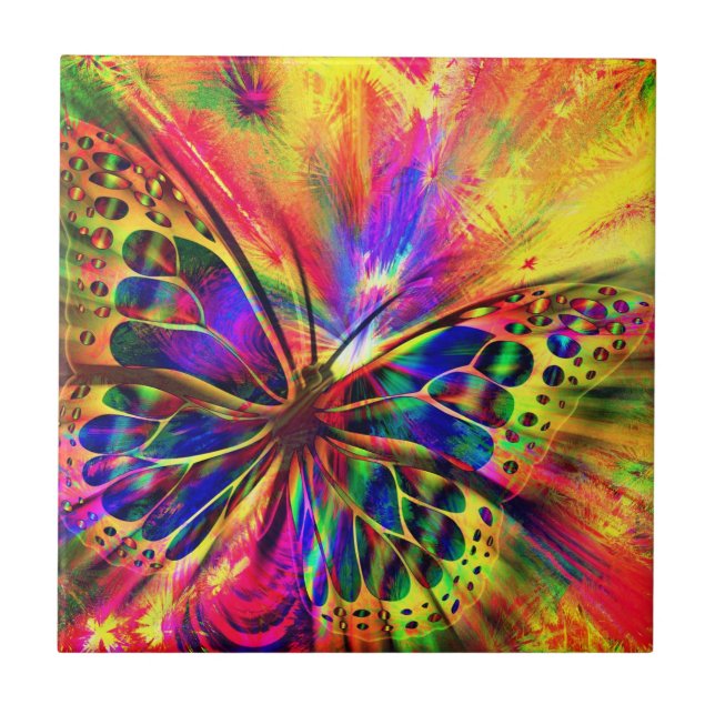Abstraktes Farbige Licht Schmetterling Keramikflie Fliese (Vorderseite)