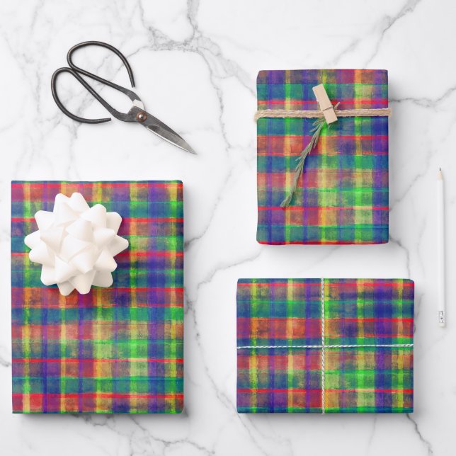 Abstraktes, farbiges, Kariertes Muster Geschenkpapier Set (Vorderseite)
