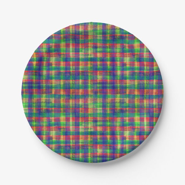 Abstraktes, farbiges, Kariertes Muster Pappteller (Vorderseite)