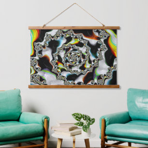Abstraktes farbiges psychedelisches Spiral-Fraktal Wandteppich Mit Holzrahmen