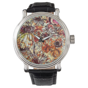 Abstraktes Farbspritzer-Sonnenblumen-Muster Armbanduhr