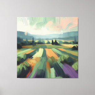 Abstraktes Feld mit Orange, Grüntöne, Lila, rosa Leinwanddruck