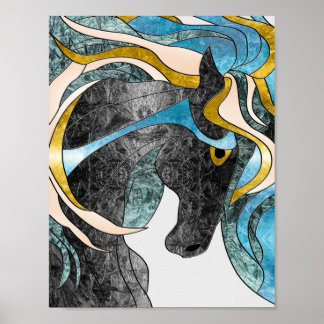 Abstraktes, festes Glasspferd Kunst - Modernes Pfe Poster