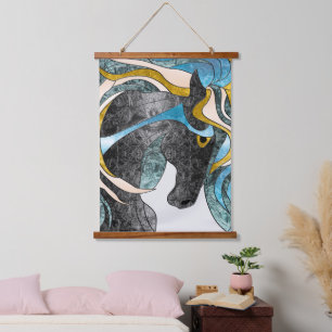 Abstraktes, festes Glasspferd Kunst - Modernes Pfe Wandteppich Mit Holzrahmen