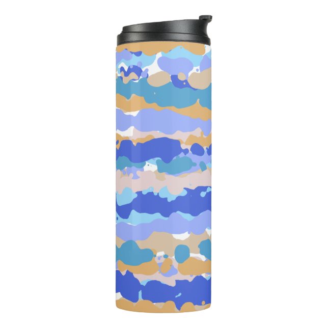 Abstraktes, fett grafisches Blau, Aquamarin Orange Thermosbecher (Nach links gedreht)
