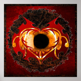 Abstraktes Feuer-Herz-Auge Poster
