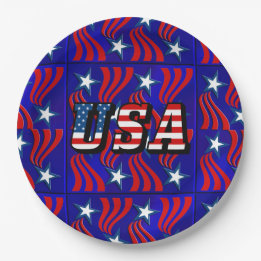 Abstraktes Flag-Muster mit den USA Text Paper Tell Pappteller