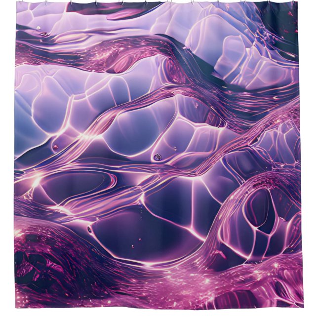 "Abstraktes fließendes Wasser in Lila und rosa" Duschvorhang (Vorderseite)