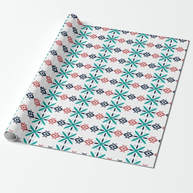 Abstraktes Floral Holiday Muster Blau Geschenkpapier (Ungerollt)