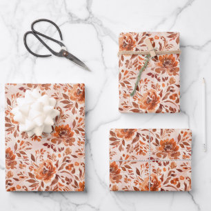 Abstraktes florales Aquarellmuster in Herbstfarben Geschenkpapier Set
