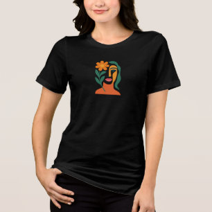 Abstraktes Florales Gesicht Kunst T‑Shirt   Modern Tri-Blend Shirt