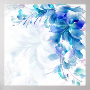 Abstraktes florales Hintergrundbild Blau und Weiß Poster