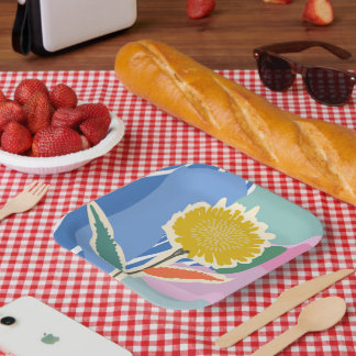Abstraktes Florales Löwenzahn-Farbfeld Modern Pappteller