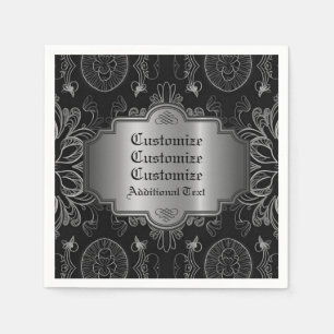 Abstraktes Florales Schwarz und Silber Serviette