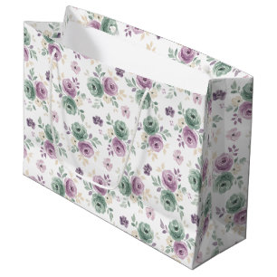 Abstraktes florales Wasserfarben-Design in Teal, M Große Geschenktüte
