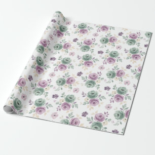 Abstraktes florales Wasserfarben Teal Mauve Beige Geschenkpapier