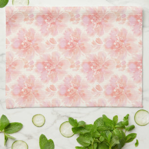 Abstraktes florales Wasserfarbmuster Pfirsich und Geschirrtuch