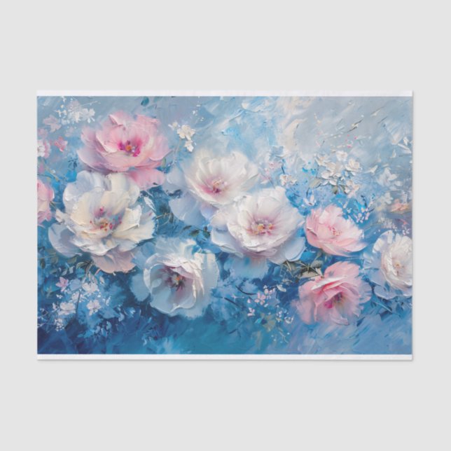 Abstraktes Florals Rosa Ölgemälde Dekoupage Seidenpapier (Vorderseite)
