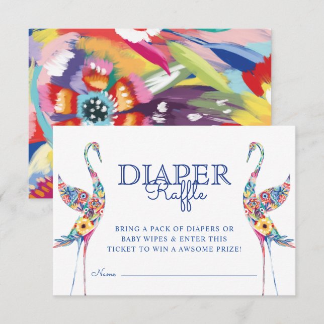 Abstraktes Florals Stork Birds Diaper Raffel Ticke Begleitkarte (Vorne/Hinten)