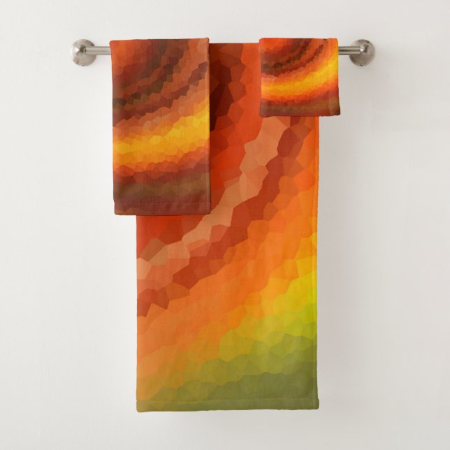 Abstraktes, flüssig orangefarbenes Feuer Badhandtuch Set (Insitu)