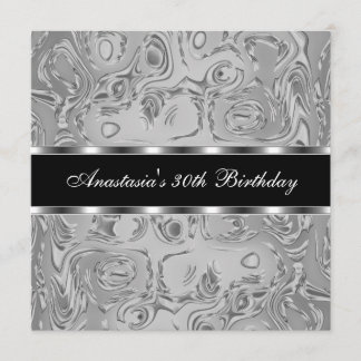 Abstraktes Flüssigmetall Silber 30. Geburtstag Einladung