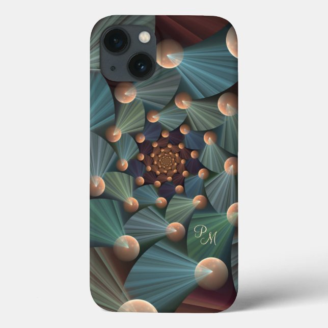 Abstraktes Fraktal Art Brown, Slate, Blue Monogram Case-Mate iPhone Hülle (Rückseite)