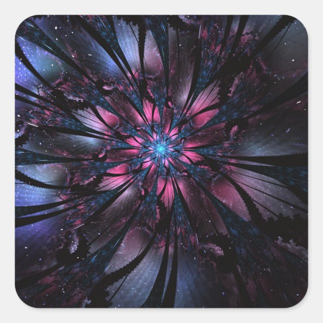 Abstraktes Fraktal Blume Design. Quadratischer Aufkleber (Vorderseite)