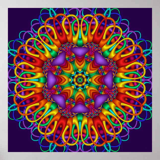 Abstraktes Fraktal Bright leuchtend Mandala Poster (Vorne)