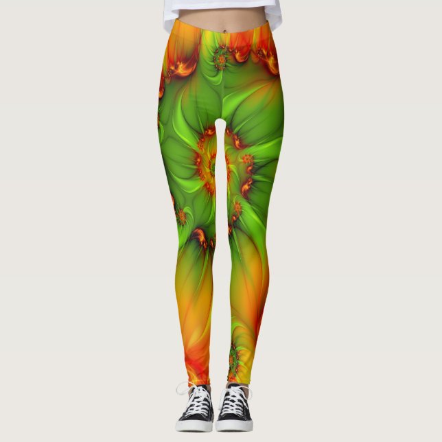Abstraktes Fraktal im Sommer grün Leggings (Vorderseite)