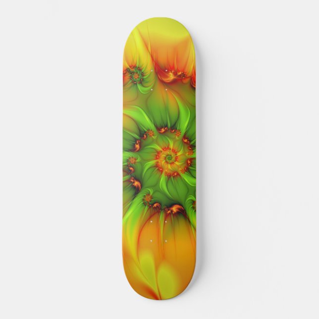Abstraktes Fraktal im Sommer grün Skateboard (Vorderseite)