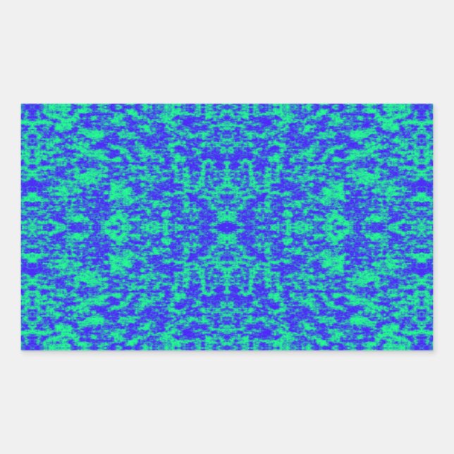 Abstraktes Fraktal in Blau und Grün Rechteckiger Aufkleber (Vorderseite)