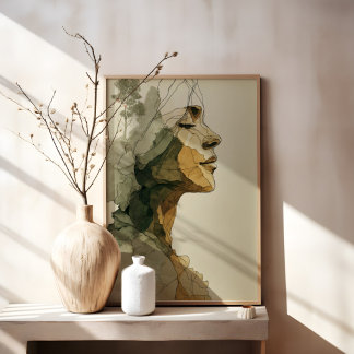 Abstraktes Frauengesicht Boho Neutrale Linienkunst Leinwanddruck