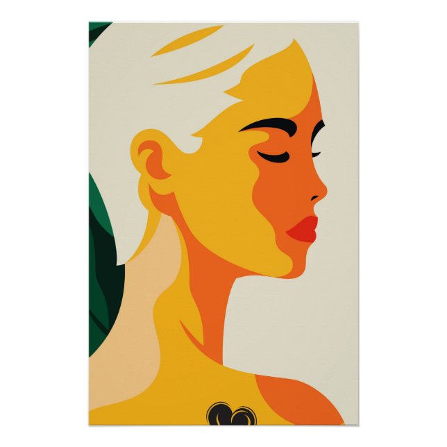 Abstraktes Frauenportrait Herz Tattoo Modern Poster (Vorderseite)
