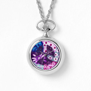 Abstraktes Friedenszeichen Hippie Art Lila Pink Bl Armbanduhr