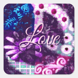 Abstraktes Friedenszeichen Hippie Art Lila Pink Bl Quadratischer Aufkleber