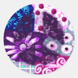 Abstraktes Friedenszeichen Hippie Art Lila Pink Bl Runder Aufkleber