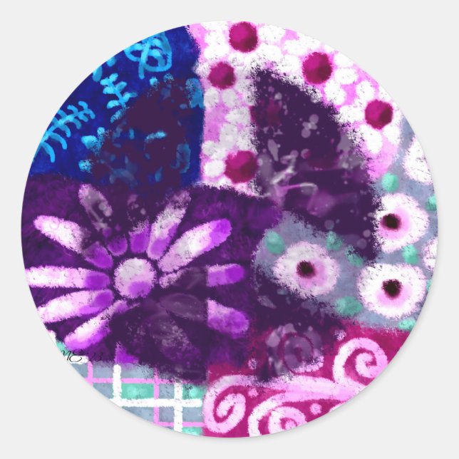 Abstraktes Friedenszeichen Hippie Art Lila Pink Bl Runder Aufkleber (Vorderseite)