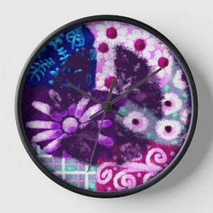 Abstraktes Friedenszeichen Hippie Art Lila Pink Bl Uhr