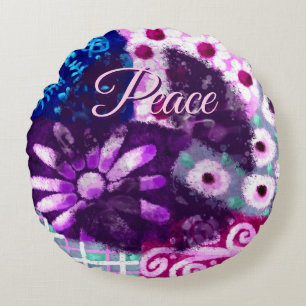 Abstraktes Friedenszeichen Hippie Art Personalisie Rundes Kissen