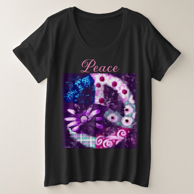 Abstraktes Friedenszeichen Hippie Art Pink Lila Große Größe T-Shirt (Design vorne)