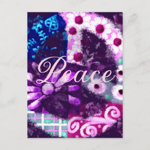 Abstraktes Friedenszeichen Hippie Art Pink Lila Postkarte