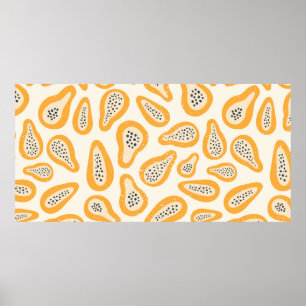 Abstraktes Fruchtmuster mit Papaya und Gru Poster