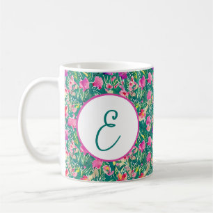Abstraktes Frühlings-Aquarell-Blumenmuster-Monogra Kaffeetasse