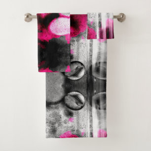 Abstraktes Fuchsia, Grau und Schwarzes Gran Foto K Badhandtuch Set